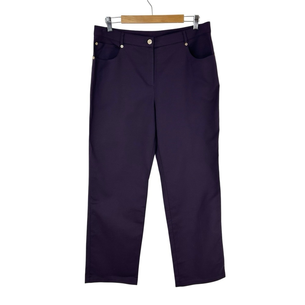St John Pant Women's 12 Relaxed Fit Purple Soft Straight Leg Pocket Yellow Label